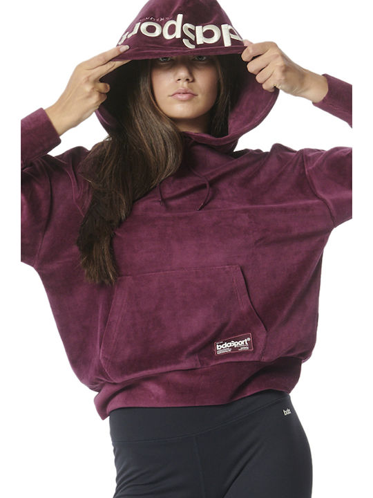 Long Women's Sweatshirt Velvet Hooded Purple
