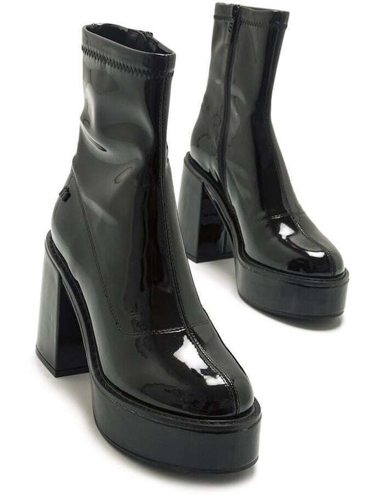 Women's Ankle Boots made of Patent Leather with Medium Heel Black