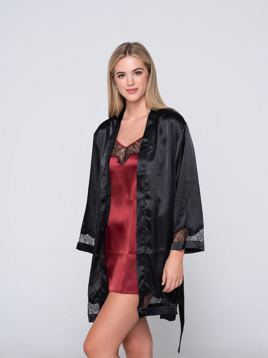 Luna Winter Damen Satin Robe Schwarz