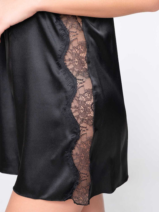 Luna Winter Satin Women's Nightdress Black