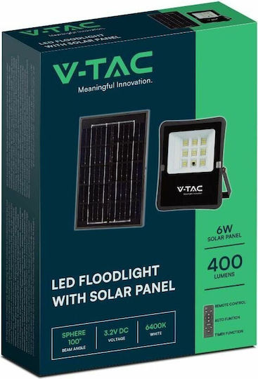 V-TAC Wasserdicht Solar LED Flutlicht 6W Natürliches Weiß 4000K mit Fernbedienung IP65