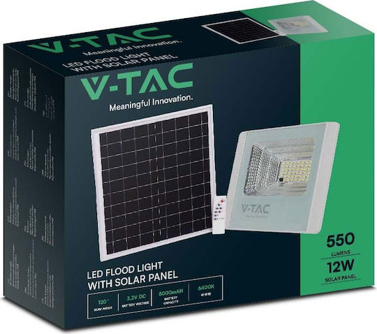 V-TAC Στεγανός Ηλιακός Προβολέας LED 12W Φυσικό Λευκό 4000K IP65