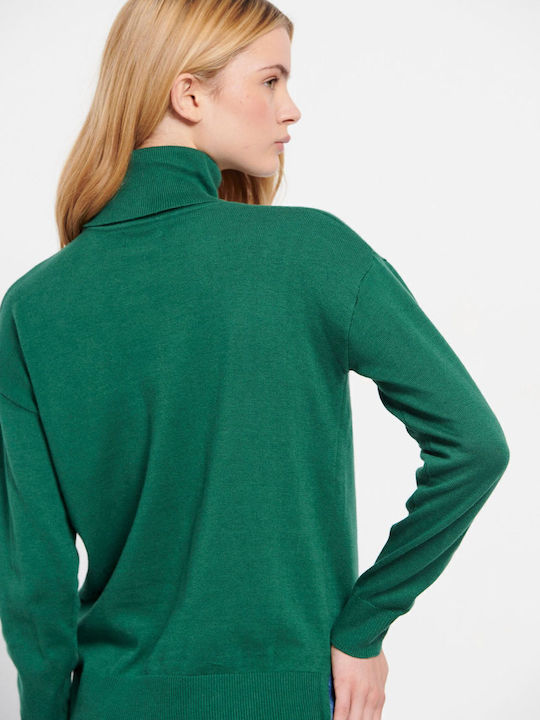 Women's Long Sleeve Sweater Cotton Turtleneck Green