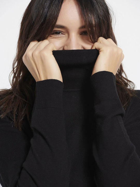 Women's Long Sleeve Sweater Cotton Turtleneck Black