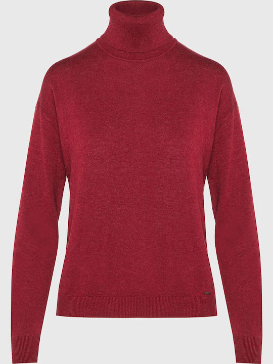 Women's Long Sleeve Sweater Cotton Turtleneck Burgundy