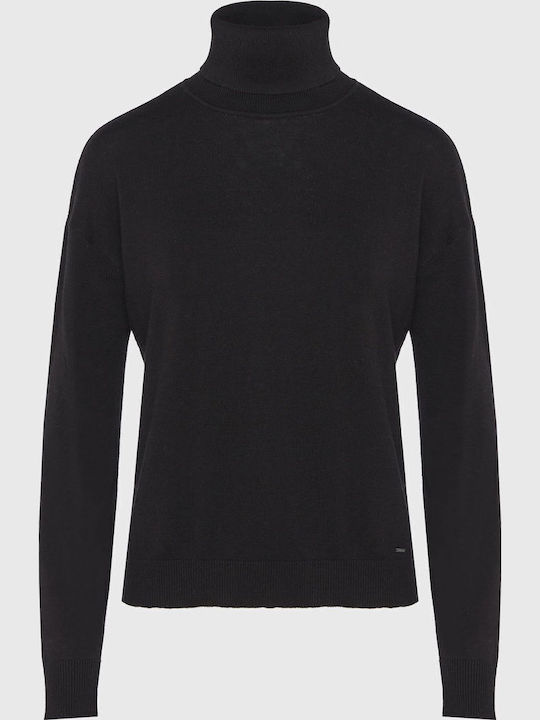 Women's Long Sleeve Sweater Cotton Turtleneck Black