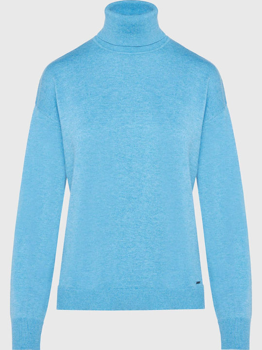 Women's Long Sleeve Sweater Cotton Turtleneck Blue