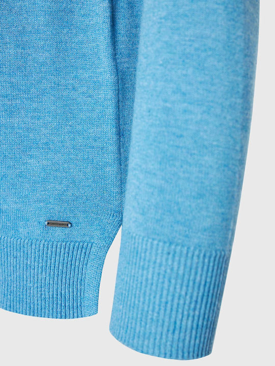 Women's Long Sleeve Sweater Cotton Turtleneck Blue