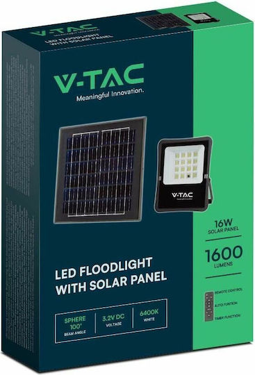 V-TAC Στεγανός Ηλιακός Προβολέας LED 15W Φυσικό Λευκό 4000K με Τηλεχειριστήριο IP65