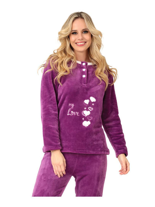 Lydia Creations Winter Women's Pyjama Set Fleece Purple