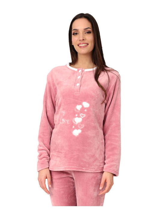 Lydia Creations Winter Women's Pyjama Set Fleece Pink