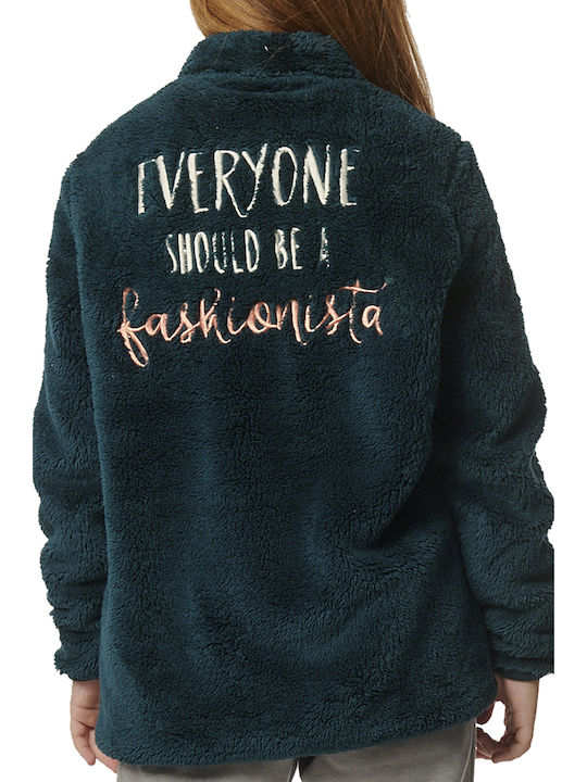 Sportlich Kinderstrickjacke Fleece mit Kapuze Grün