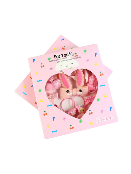 TakTakBaby Set Kinderhaarklammern mit Haarspange / Gummiband Herz in Rosa Farbe 18Stück