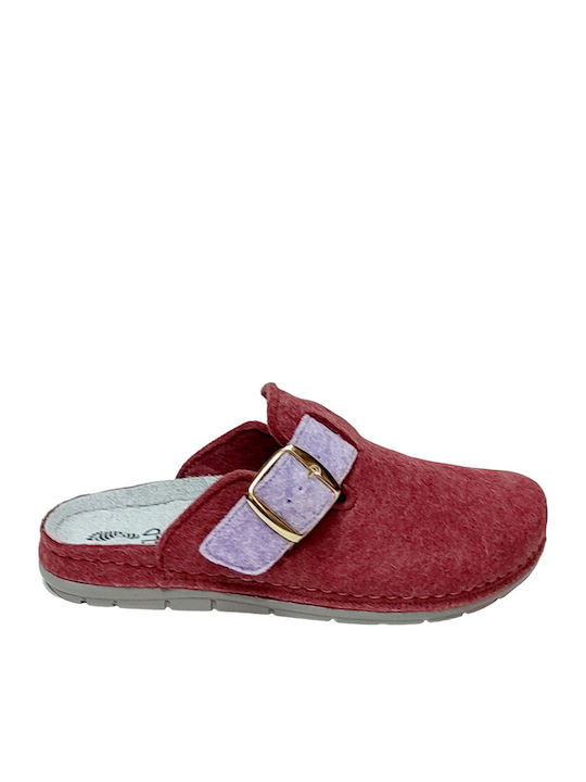 Leather Winter Women's Slippers Burgundy