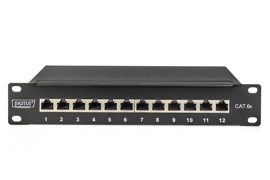 Digitus Екраниран пач панел за рафт 1U 10" 12 порта Черен