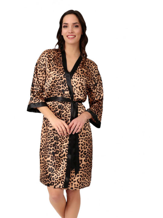 Lydia Creations Winter Women's Satin Robe with Nightdress Brown