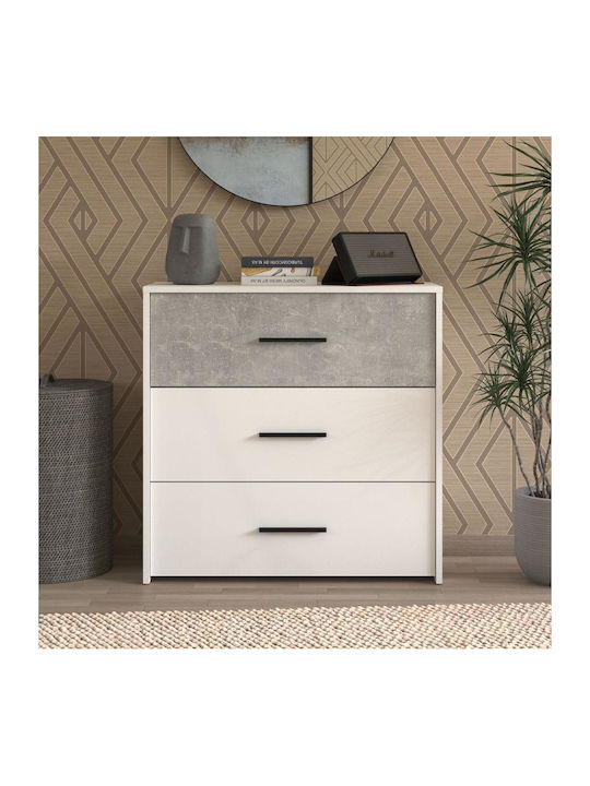 Varadero 3F Wooden Chest of Drawers with 3 Drawers White-concrete 80.5x33x80.5cm