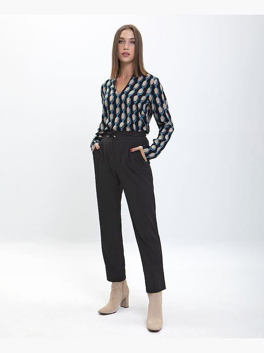 La Fee Maraboutee Pantaloni de damă Tesatura Capri Pantaloni cu elastic cu croială carrot Negru