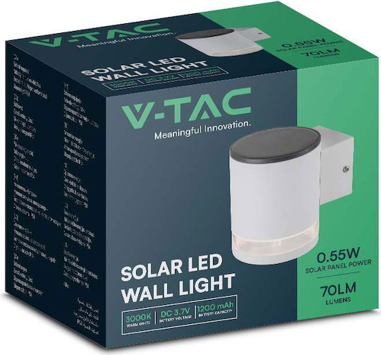 V-TAC Επιτοίχιο Ηλιακό Φωτιστικό 0.55W 70lm με Θερμό Λευκό Φως 3000K IP44 13x10x12εκ.