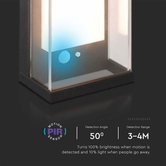 V-TAC Wall Mounted Solar Light 1W 95lm Warm White 3000K with Motion Sensor IP54 12.6cmx8.3cmx25.2cmcm