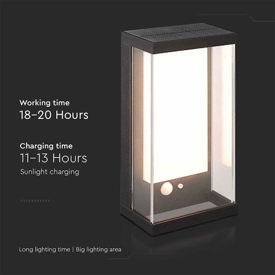 V-TAC Wall Mounted Solar Light 1W 95lm Warm White 3000K with Motion Sensor IP54 12.6cmx8.3cmx25.2cmcm