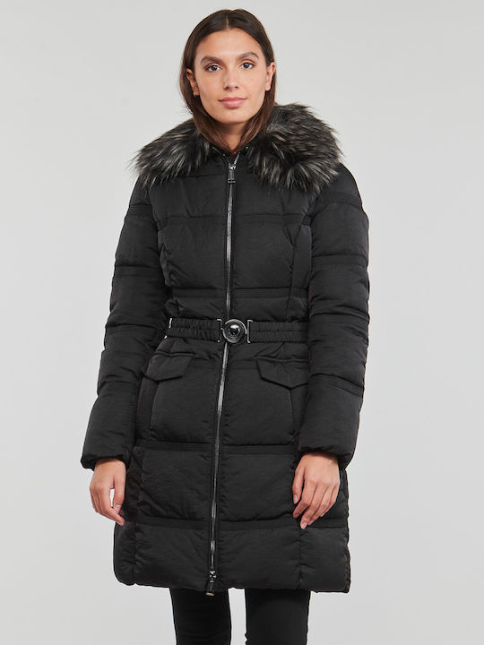 Lang Damen Puffer Jacke für Winter Schwarz