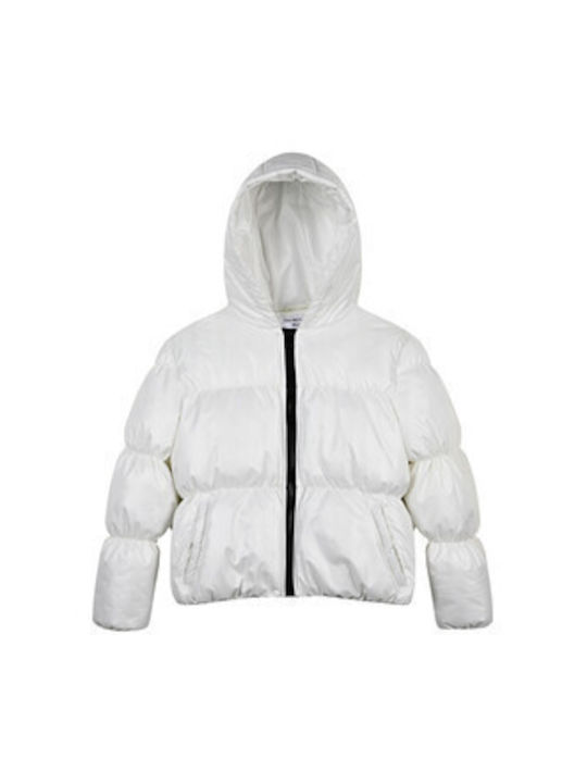 Energiers Girls Quilted Coat Ecru with Ηood