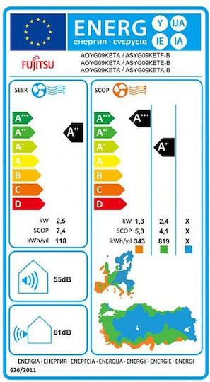 Fujitsu Series KE Κλιματιστικό Inverter 9000 BTU A++/A+ με WiFi και Αθόρυβη Λειτουργία