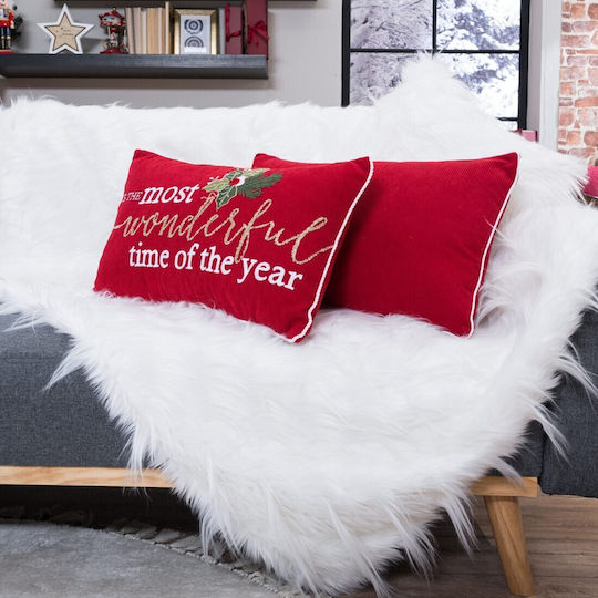 Teoran Christmas Decorative Pillow Rectangular Red 35x60cm
