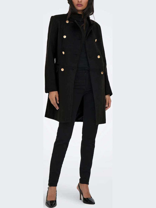 Women's Black Coat with Buttons