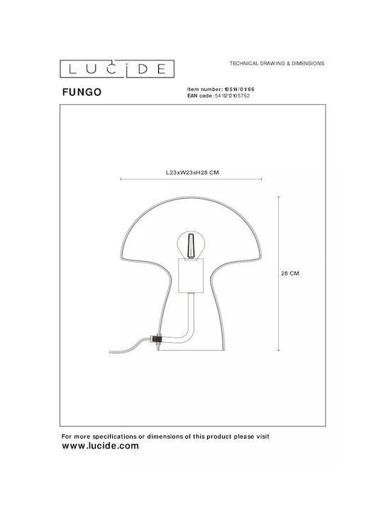 Lucide Lightning Fungo Decorative Lamp Mushroom with Socket for Bulb E27 Honey