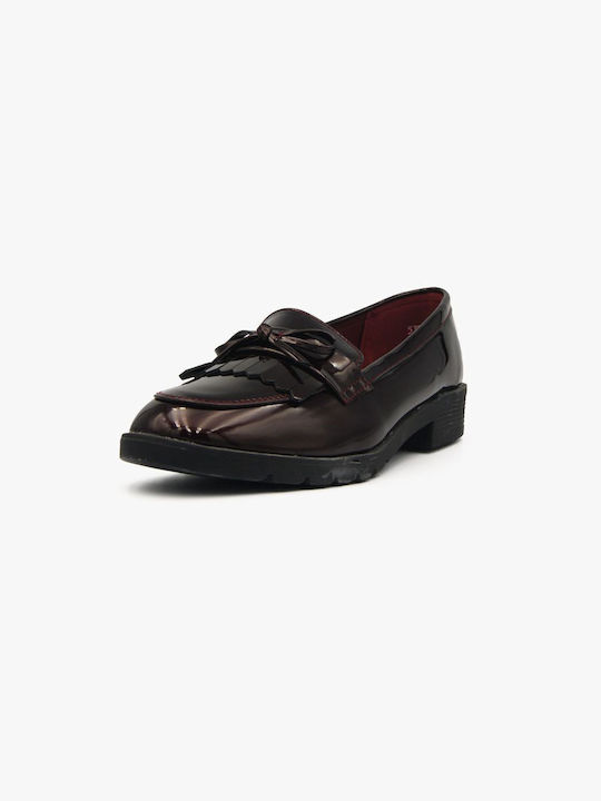 Joya Patent Leather Women's Moccasins in Burgundy Color