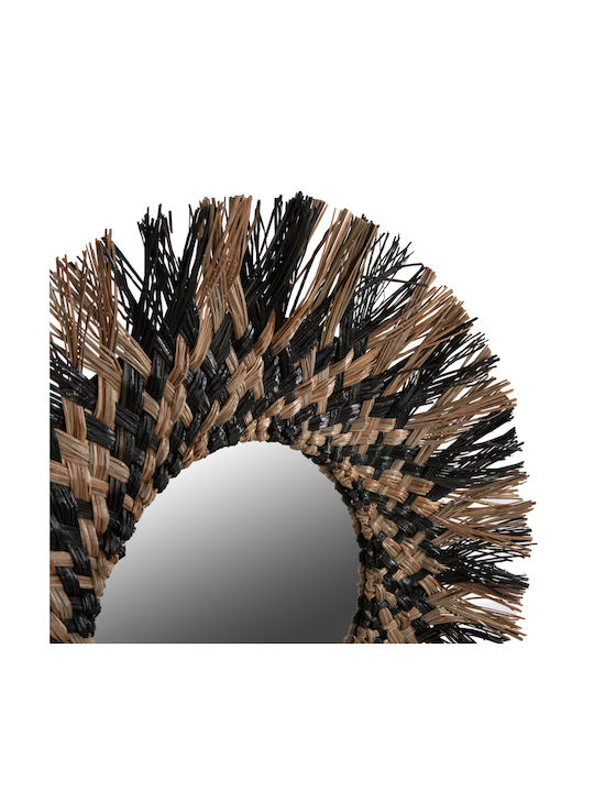 HomeMarkt Mendong Grass Wall Mirror with Black Rattan Frame Diameter 70cm 1pcs