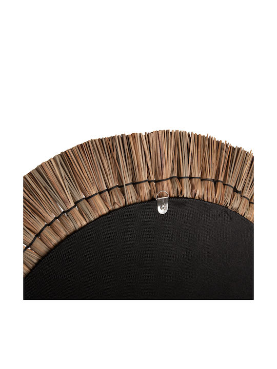 HomeMarkt Mendong Grass Καθρέπτης Τοίχου με Μαύρο Rattan Πλαίσιο Διαμέτρου 70cm