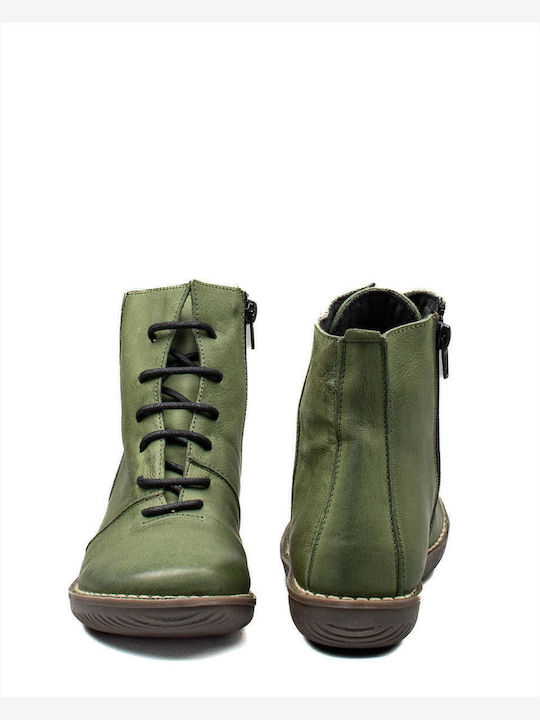 Gras Leather Women's Ankle Boots Green