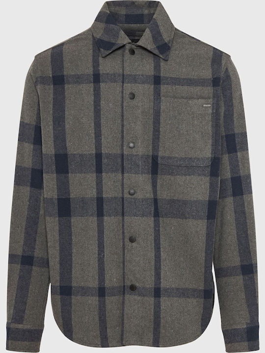 Дълъг Ръкав Фланелена Overshirt с Прекалено Голяма Линия Каре Сив