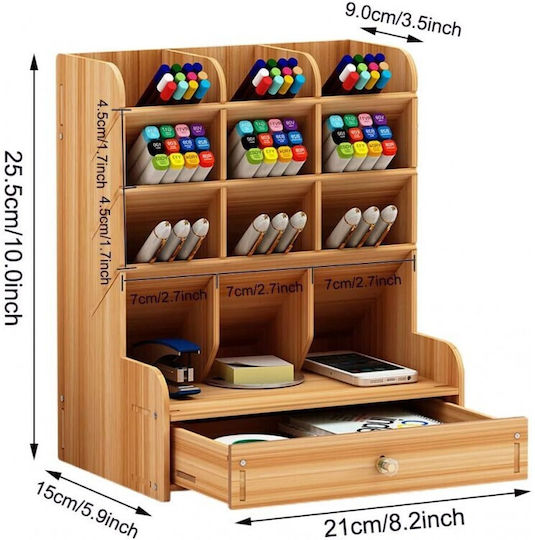 Wooden Office Organizer Cherry Brown 15x21x25.5cm