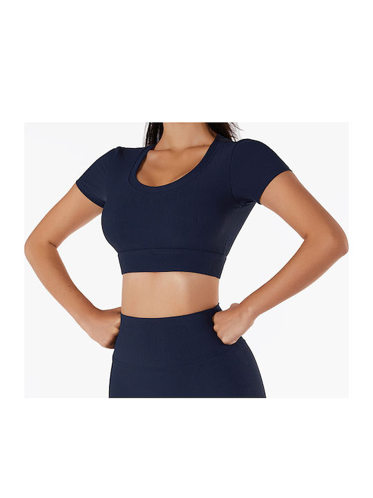 Amouna Γυναικείο Crop Πουλόβερ Navy Μπλε