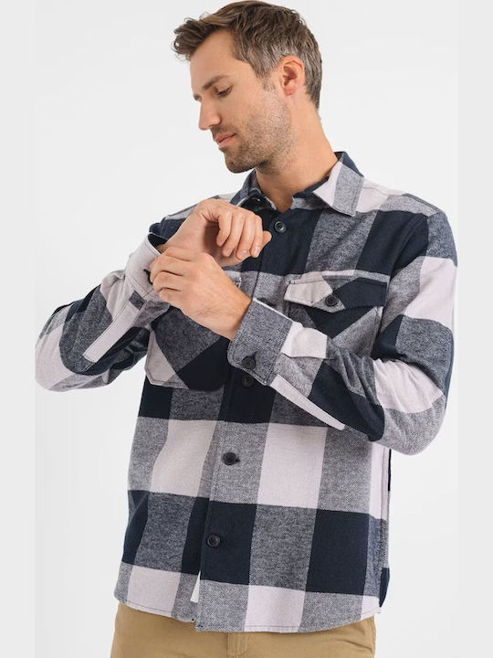 Дълъг Ръкав Фланелено Overshirt Стандартна Кройка Каре Thistle/Тъмносиня