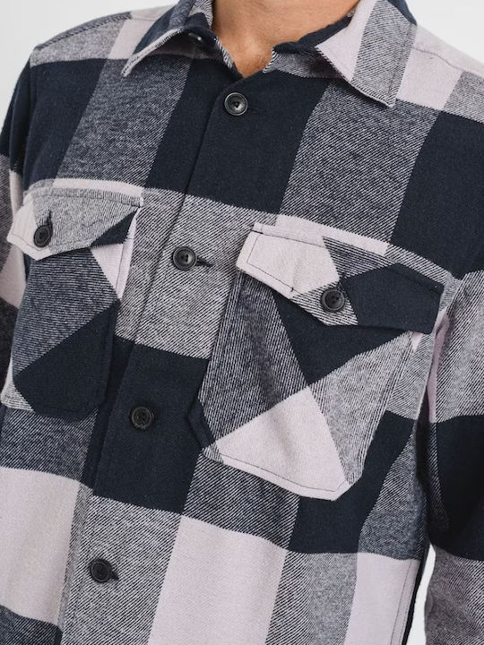 Дълъг Ръкав Фланелено Overshirt Стандартна Кройка Каре Thistle/Тъмносиня