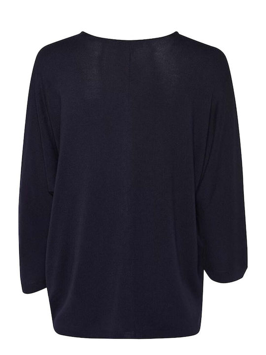 MORE & MORE Damen Pullover mit 3/4-Ärmeln & V-Ausschnitt Blau