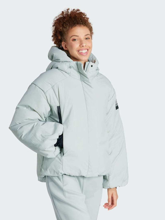 Adidas Myshelter Cold.rdy Κοντό Γυναικείο Puffer Μπουφάν για Χειμώνα Γκρι