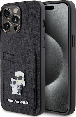 Karl Lagerfeld Saffiano Card Slot Metal Karl and Choupette Coperta din spate Plastic Negru (iPhone 15 Pro Max)