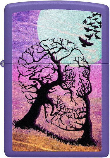 Zippo Skull Tree Feuerzeug Flamme in Lila Farbe