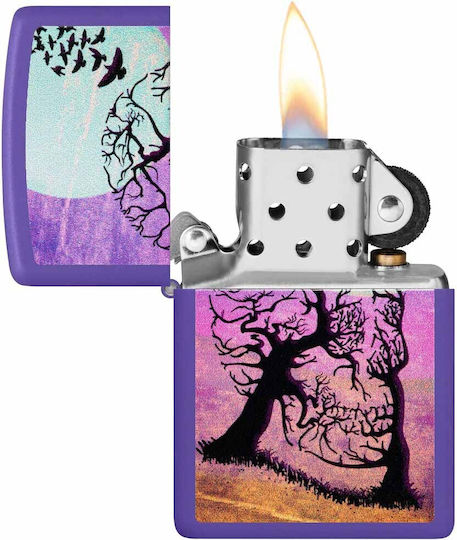 Zippo Skull Tree Feuerzeug Flamme in Lila Farbe