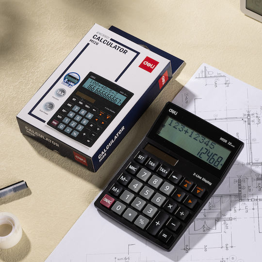 Deli Calculator 12 Digits in Black Color 1pcs