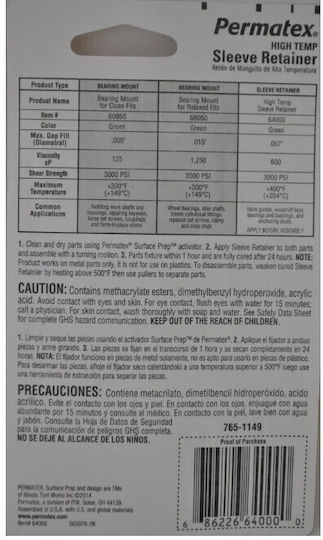 Permatex 64000 Κόλλα Μετάλλων Υψηλής Θερμοκρασίας 6ml