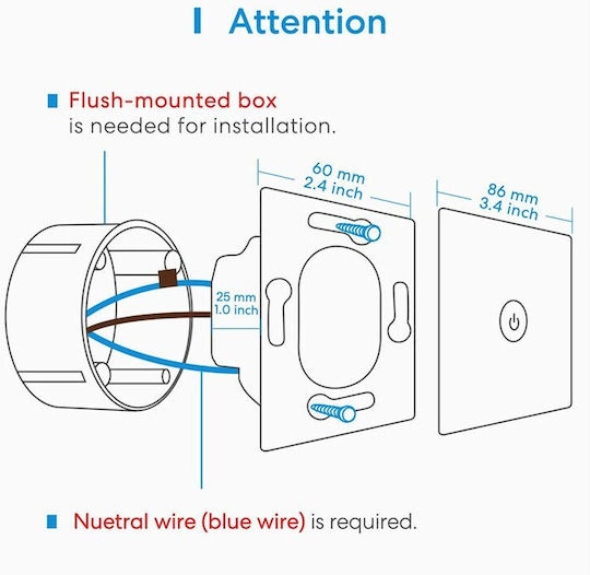 Meross Recessed Wall Switch Wi-Fi Lighting One-Way with Frame White