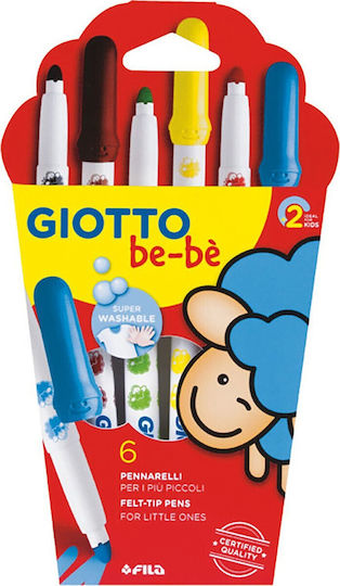 Giotto Bebe Washable Drawing Markers Thick Set 6 Colors 000478100