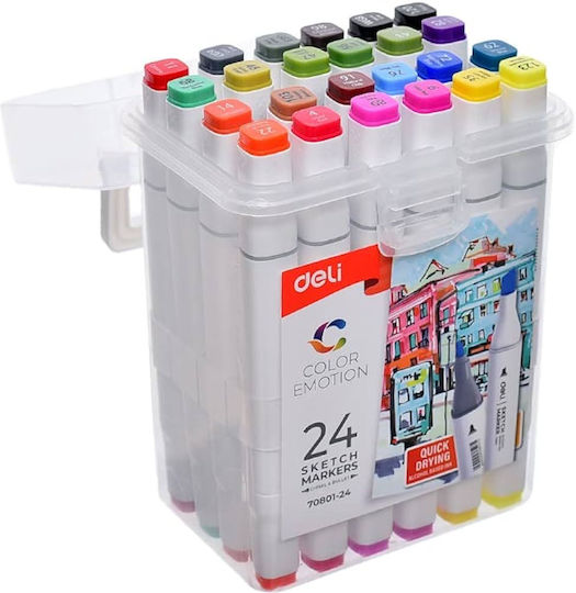 Deli Color Emotion Μαρκαδόροι Ζωγραφικής με Διπλή Μύτη Σετ 24 χρώματα